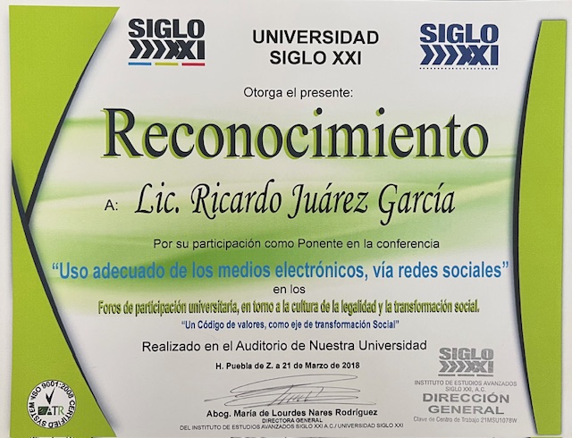 Reconocimiento Universidad Siglo XXI